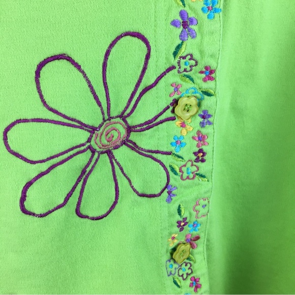 Michael Simon Lite Women's Bright Green Floral Button Front Cardigan Top Size M - Picture 5 of 15